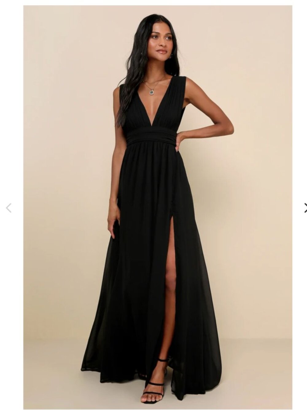 Lulu's Black V-Neck Maxi Dress with High Side Slit